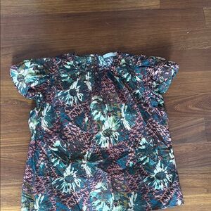 Ulla Johnson Green and Blue Blouse with Ruffled Neckline